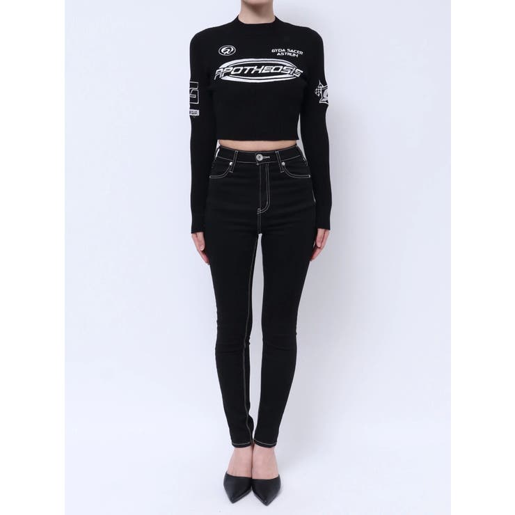 レーサーデザインembroideryニットトップス[品番：MKSW0060834