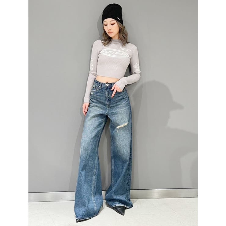 レーサーデザインembroideryニットトップス[品番：MKSW0060834