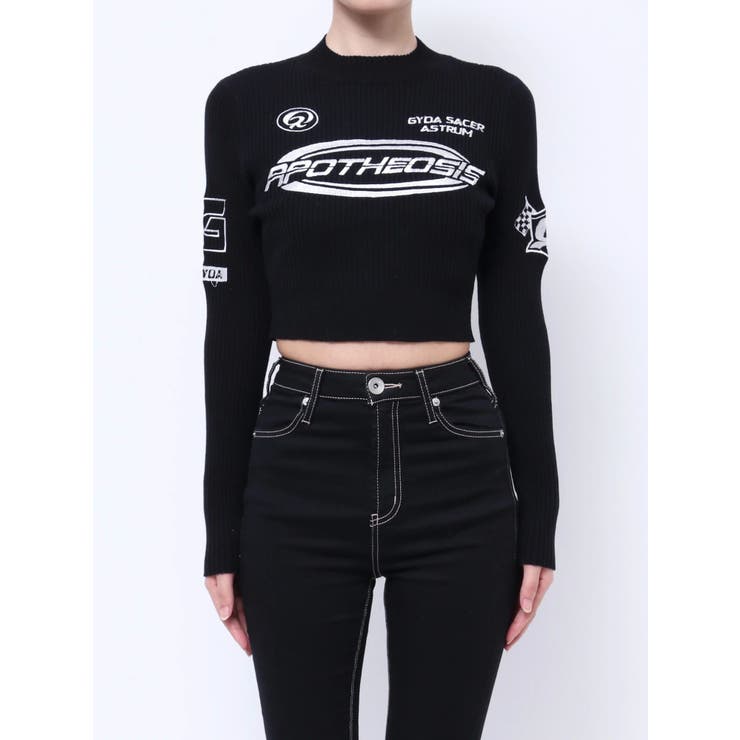 レーサーデザインembroideryニットトップス[品番：MKSW0060834