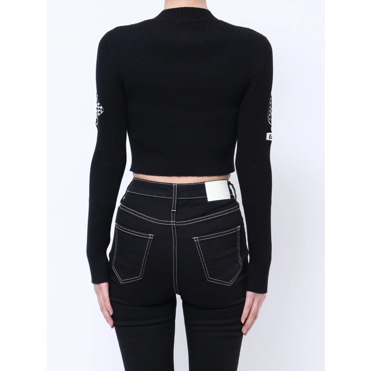 レーサーデザインembroideryニットトップス[品番：MKSW0060834