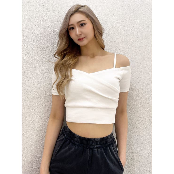 ラスト1点！GYDA ハーフスリーブカシュクールオフショルショートTOPS WH ハーフスリーブカシュクールオフショルショートTOPS[品番
