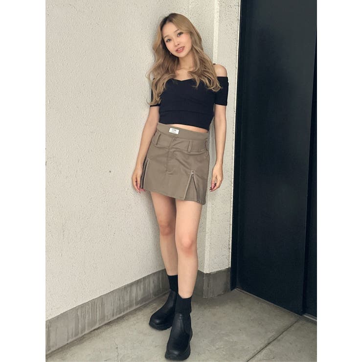 即日発送！GYDA ハーフスリーブカシュクールオフショルショートTOPS BK GYDA ハーフスリーブカシュクールオフショルショートTOPS