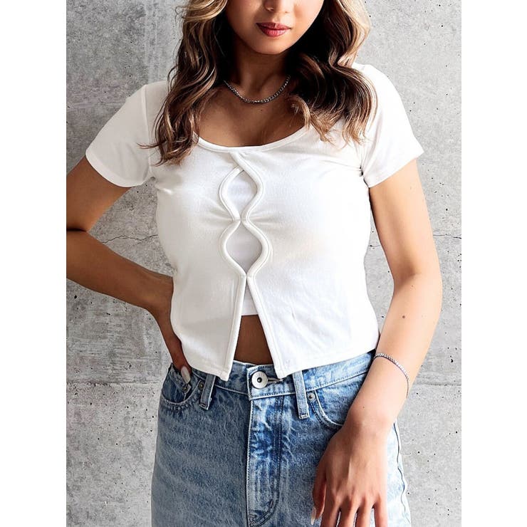 オフホワイト | フロントホールカットトップス | GYDA