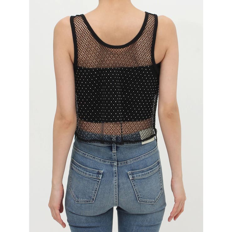 メッシュラインストーントップス[品番：MKSW0058710]｜GYDA