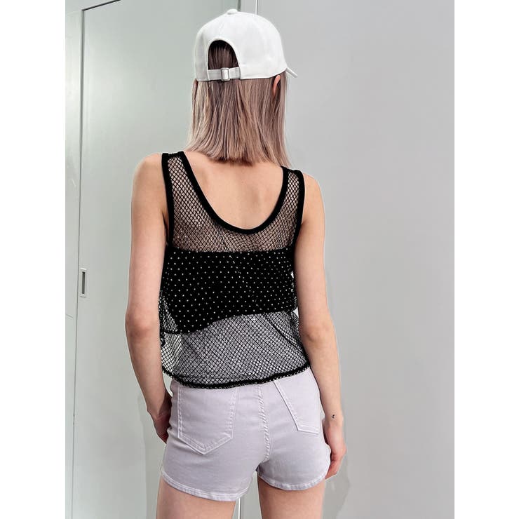 メッシュラインストーントップス[品番：MKSW0058710]｜GYDA