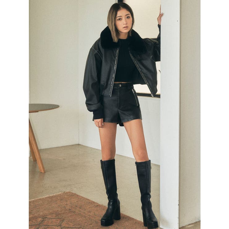 vintage processingフェイクレザーショートブルゾン | GYDA | 詳細画像3 