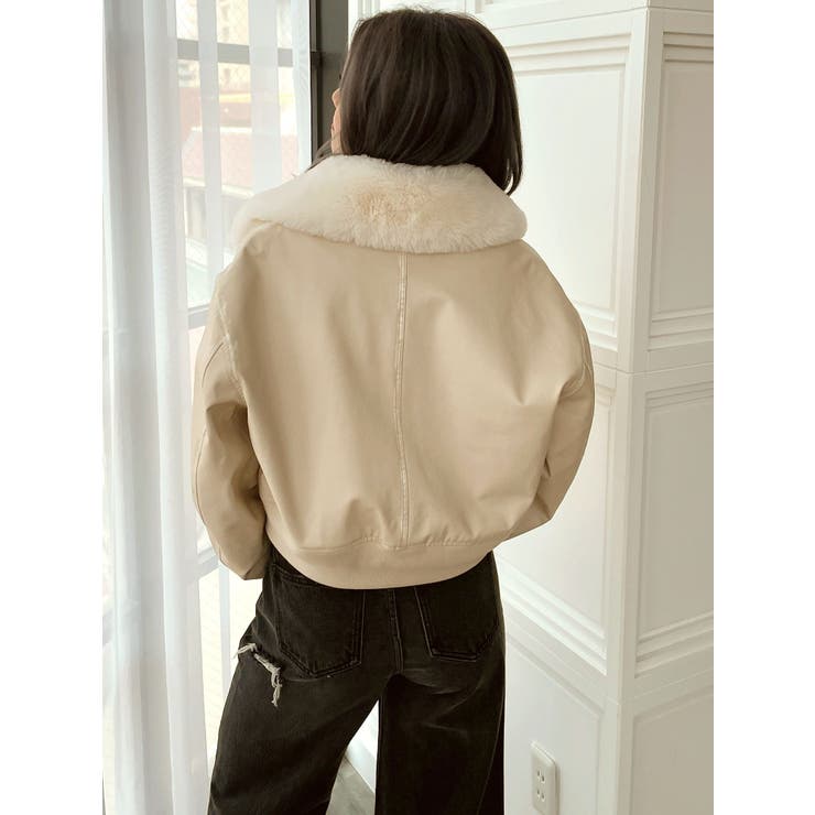 vintage processingフェイクレザーショートブルゾン | GYDA | 詳細画像32 