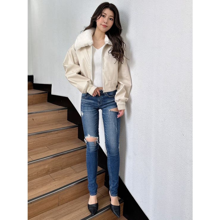 vintage processingフェイクレザーショートブルゾン | GYDA | 詳細画像39 