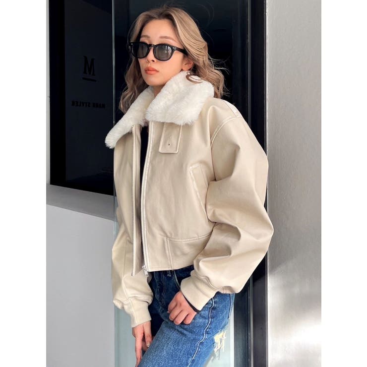 アイボリー | vintage processingフェイクレザーショートブルゾン | GYDA