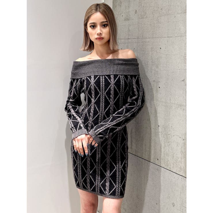 オフショルケーブルタイトニットワンピース | GYDA | 詳細画像10 