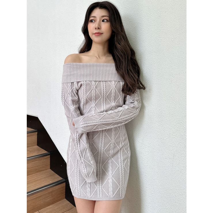 オフショルケーブルタイトニットワンピース | GYDA | 詳細画像3 