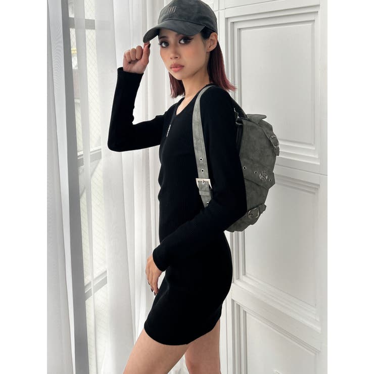 Square gyda STONEテレコ long sleeveワンピース[品番