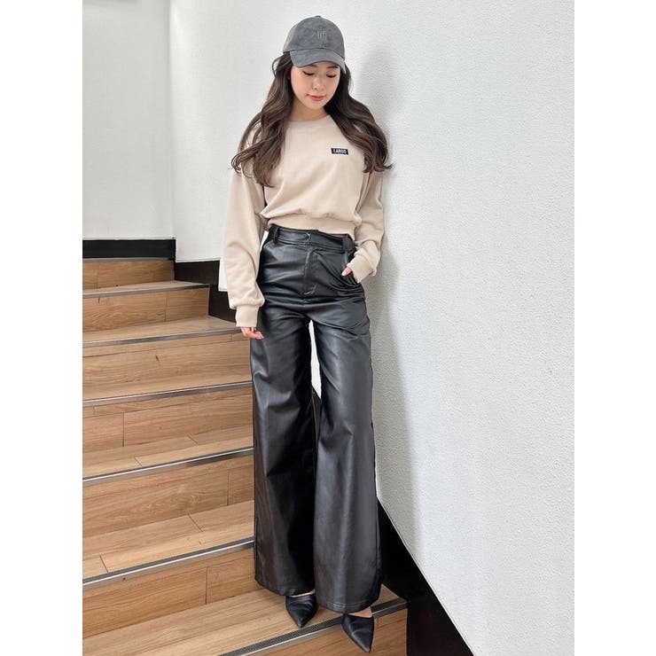 PHATROOM ブラックレザー ワイドパンツ ワンフォークロージング 1111clothing PU レザー カーゴパンツ