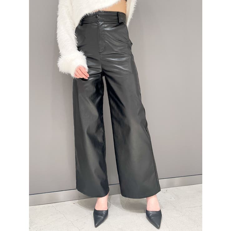 ブラック | フェイクレザーワイドパンツ | GYDA