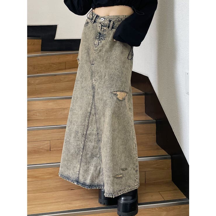 MCP SIDERIPPED OVERLAPケミカルデニムロングスカート[品番