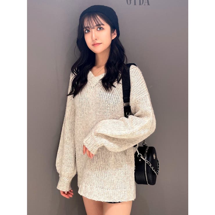 VネックMIXニットチュニック[品番：MKSW0060444]｜GYDA