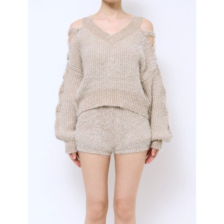 レースアップシャギーニットトップス【SETUP着用可】[品番