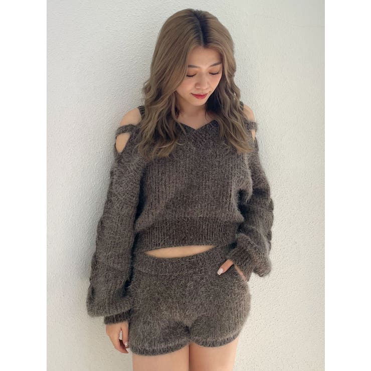 レースアップシャギーニットトップス【SETUP着用可】[品番