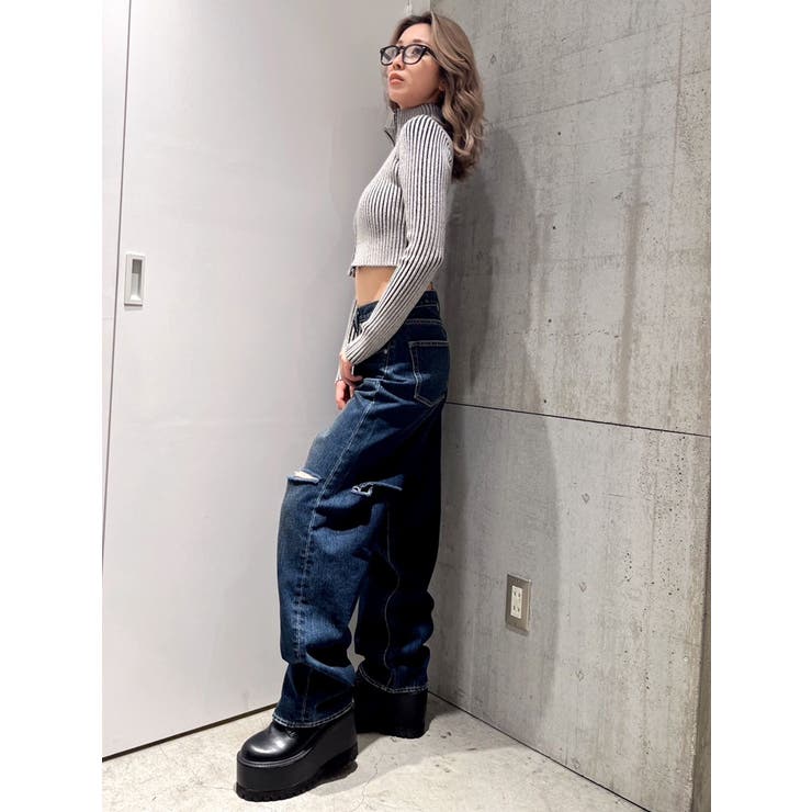 Wファスナーリブニットトップス[品番：MKSW0060404]｜GYDA