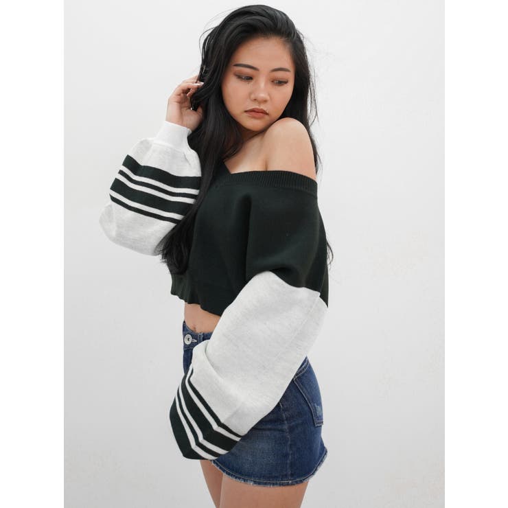 2wayスリーブラインＶネックニットトップス | GYDA | 詳細画像3 