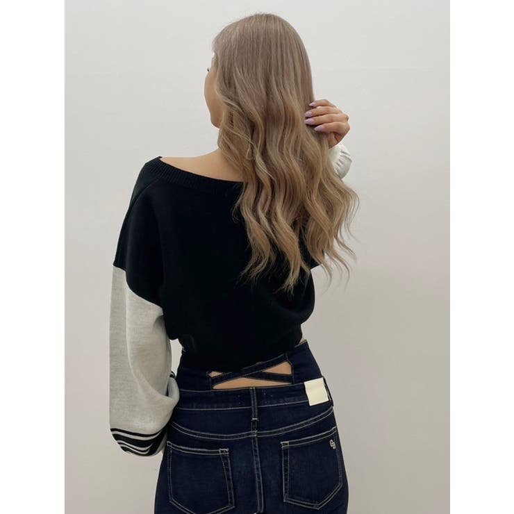 2wayスリーブラインVネックニットトップス[品番：MKSW0060447