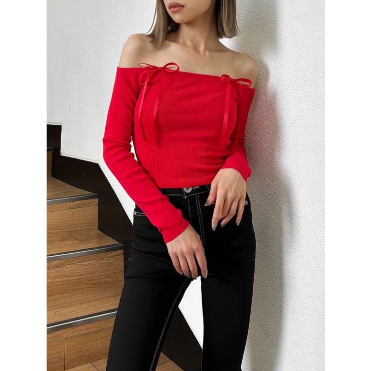 【TINY】オフショルリボンニットトップス | GYDA | 詳細画像13 