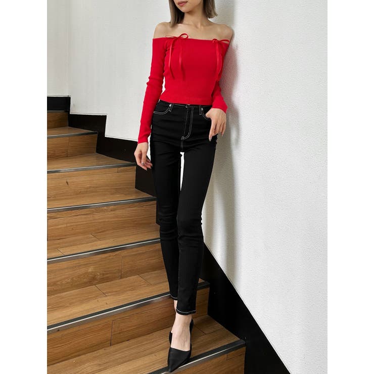 【TINY】オフショルリボンニットトップス | GYDA | 詳細画像15 