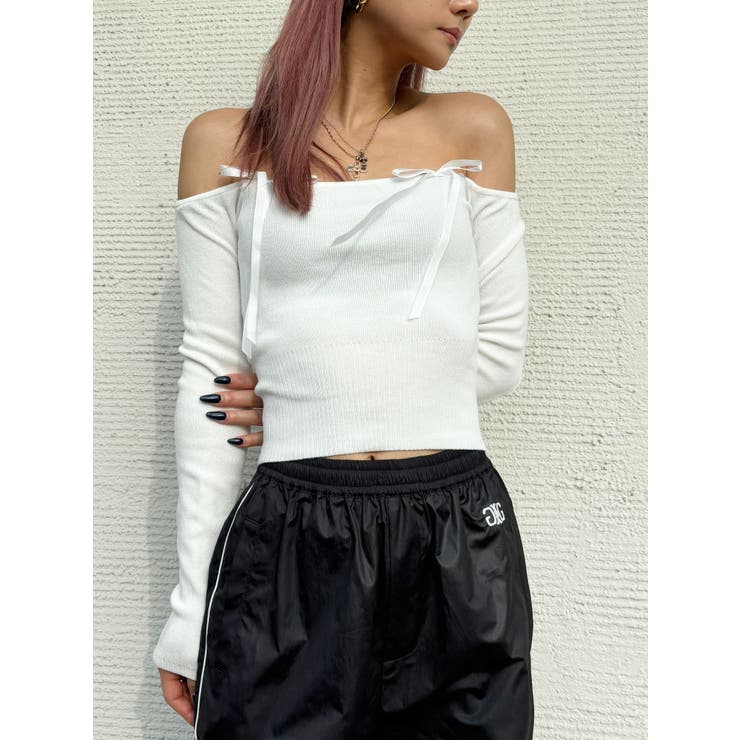 【TINY】オフショルリボンニットトップス | GYDA | 詳細画像2 