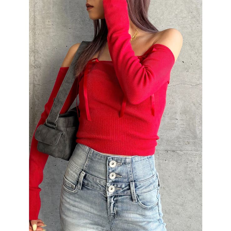 【TINY】オフショルリボンニットトップス | GYDA | 詳細画像24 