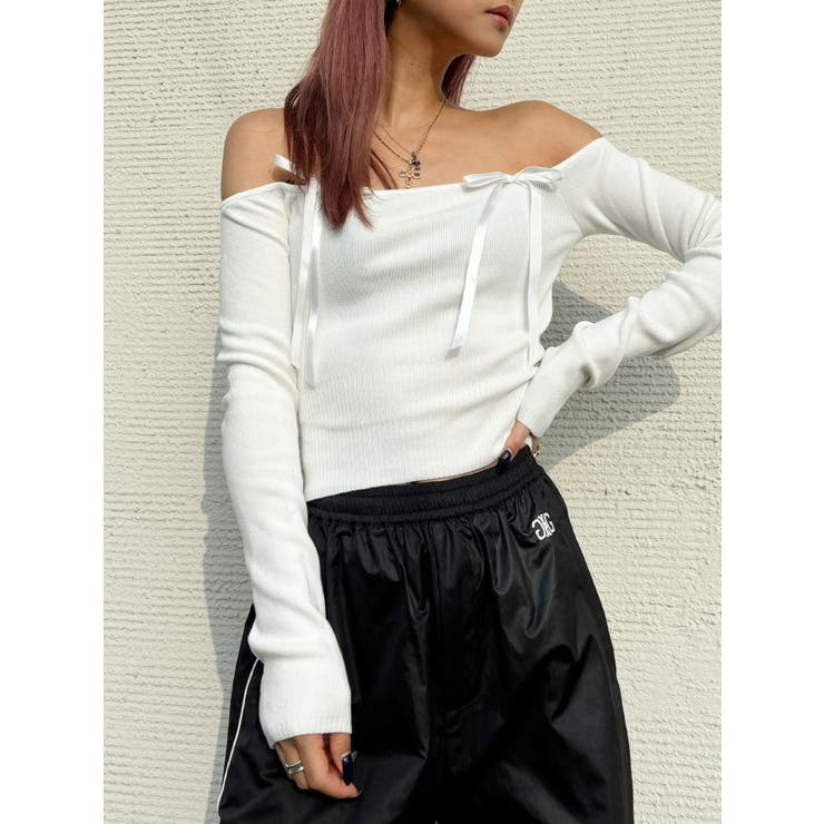 【TINY】オフショルリボンニットトップス | GYDA | 詳細画像3 