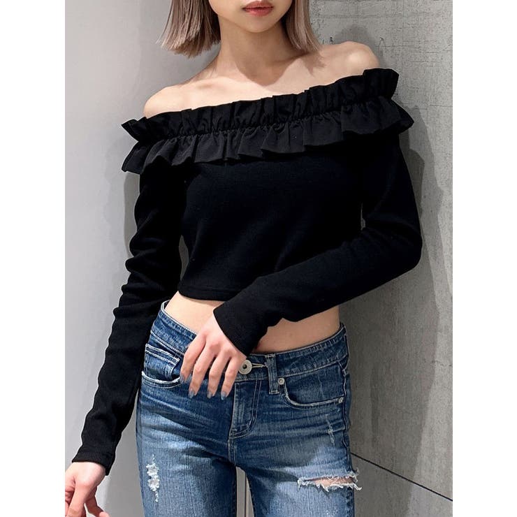 ブラック | フリルリブトップス | GYDA