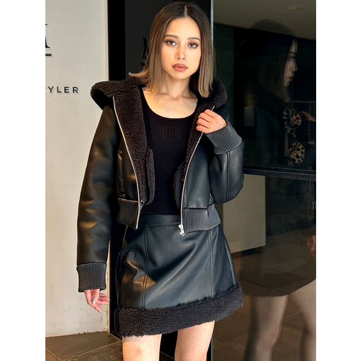 フーディーフェイクレザーボアコート【SETUP着用可】[品番