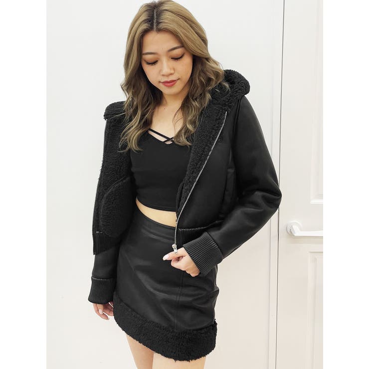 【GYDA】 ジェイダ フーディーフェイクレザーボアコート フーディーフェイクレザーボアコート【SETUP着用可】[品番