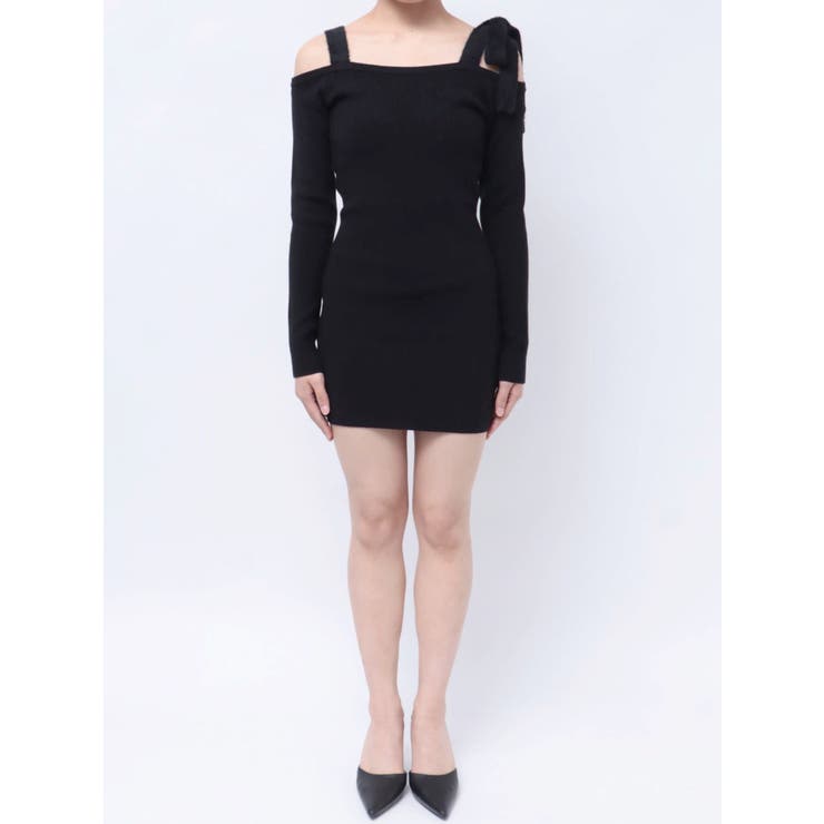 shoulderリボンタイトリブニットワンピース[品番：MKSW0061361