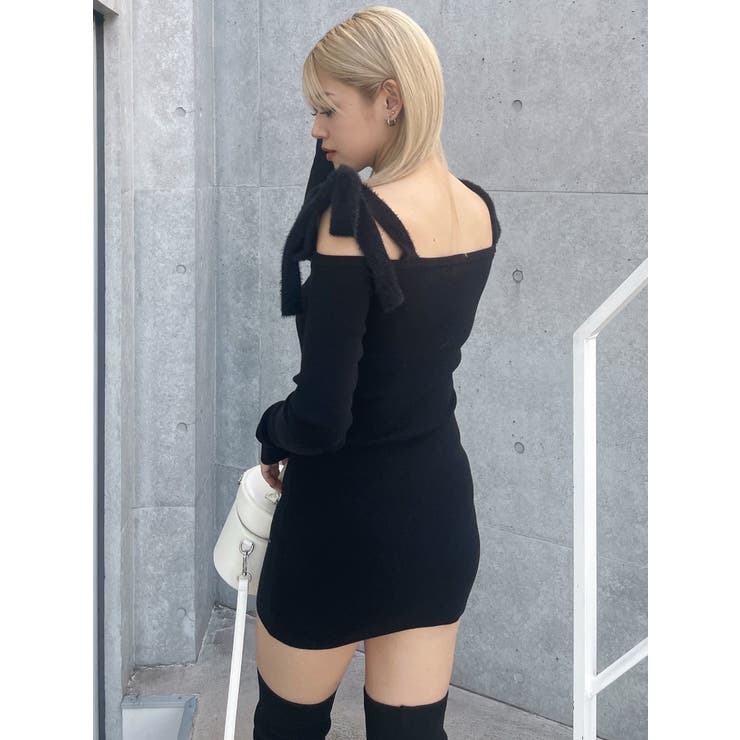 shoulderリボンタイトリブニットワンピース[品番：MKSW0061361