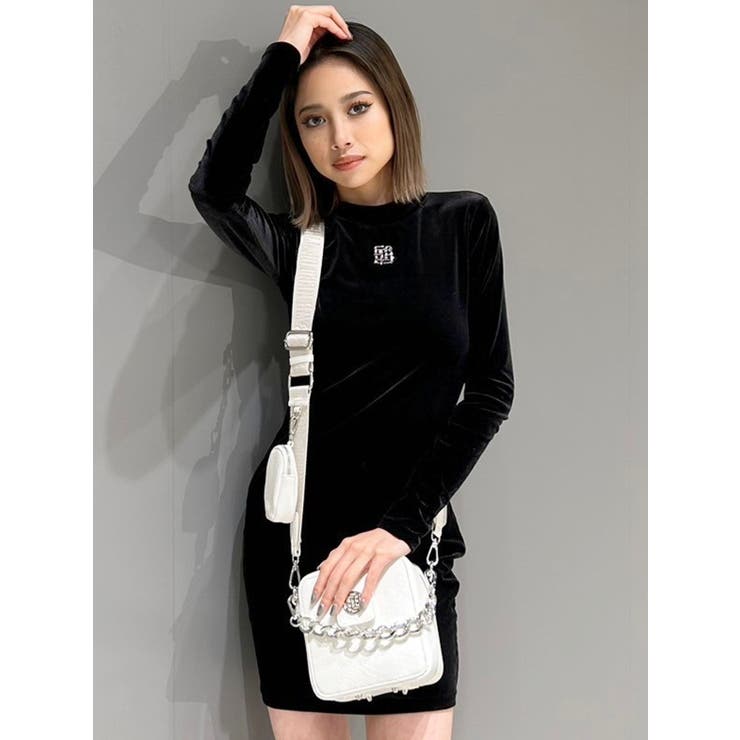 ブラック | GYGYラインストーンプチハイベロアワンピース | GYDA