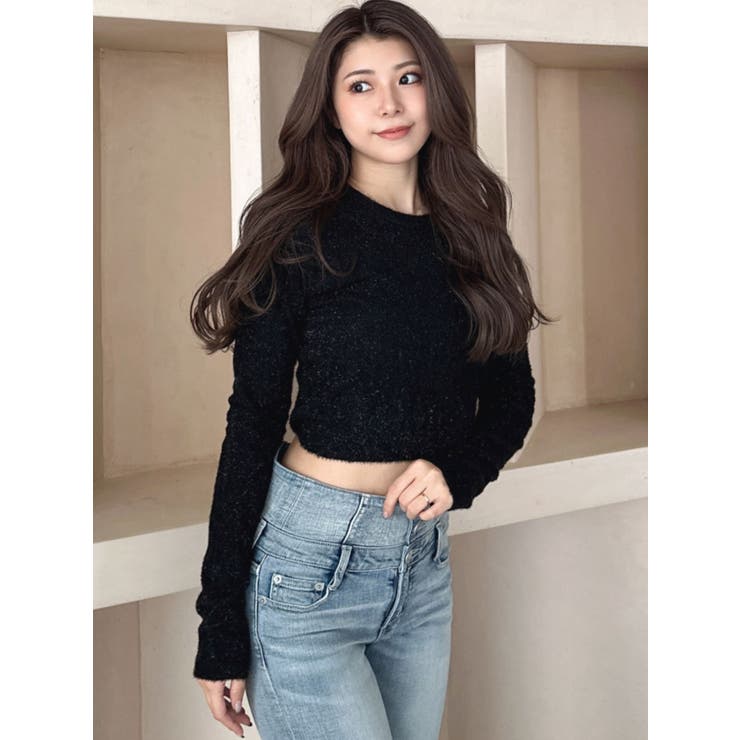 BACK リボンラメシャギーショートニットトップス | GYDA | 詳細画像12 