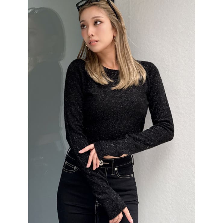 BACK リボンラメシャギーショートニットトップス | GYDA | 詳細画像19 