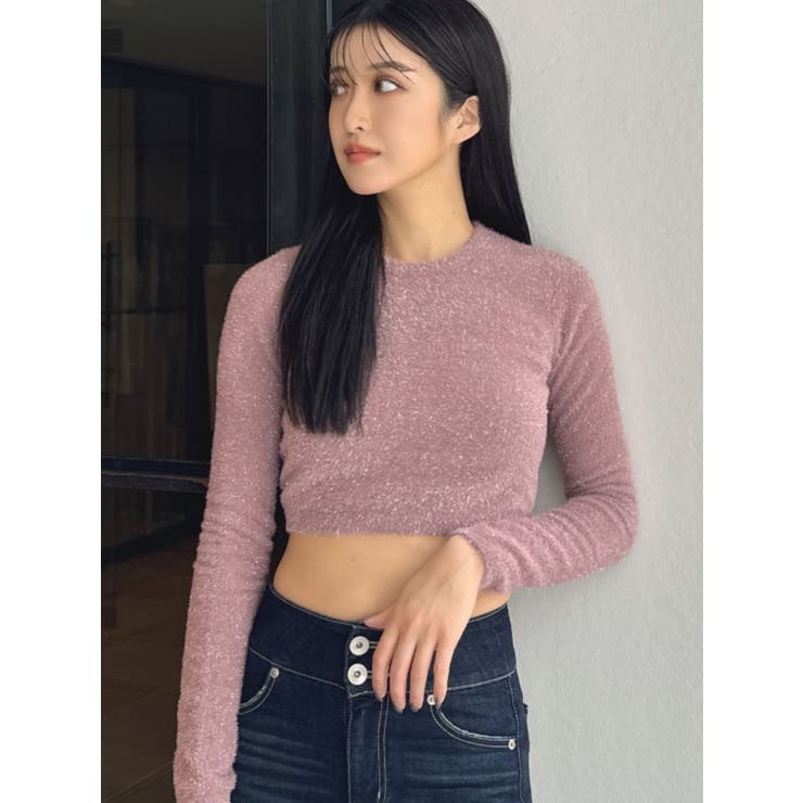 BACK リボンラメシャギーショートニットトップス | GYDA | 詳細画像2 