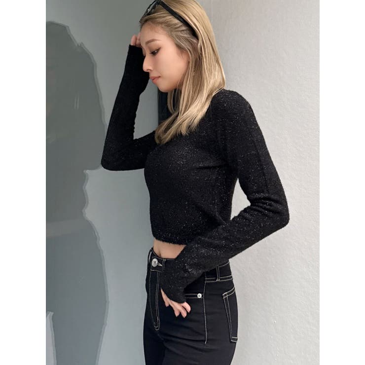 BACK リボンラメシャギーショートニットトップス | GYDA | 詳細画像20 