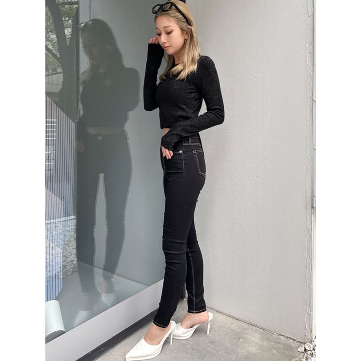 BACK リボンラメシャギーショートニットトップス | GYDA | 詳細画像23 