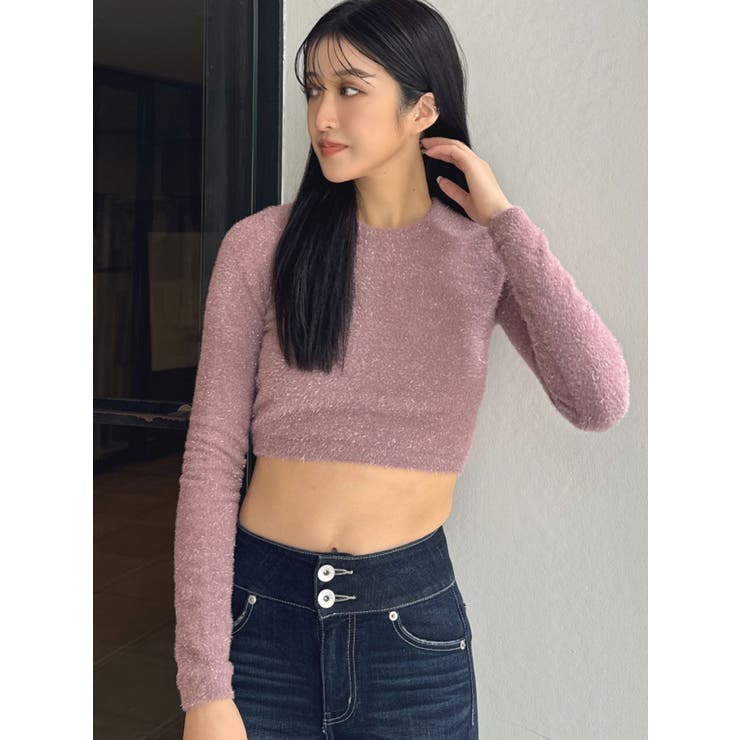 BACK リボンラメシャギーショートニットトップス | GYDA | 詳細画像25 