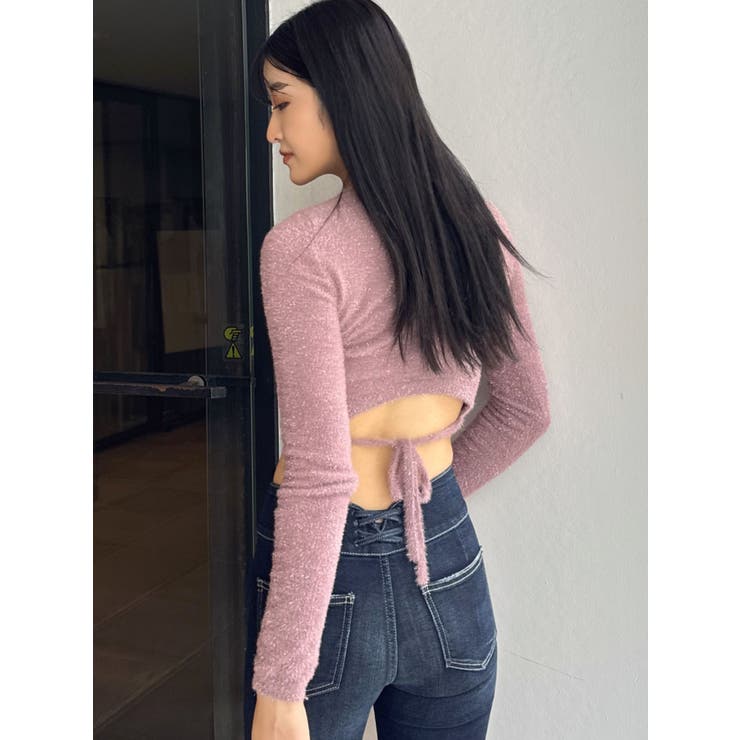 BACK リボンラメシャギーショートニットトップス | GYDA | 詳細画像27 