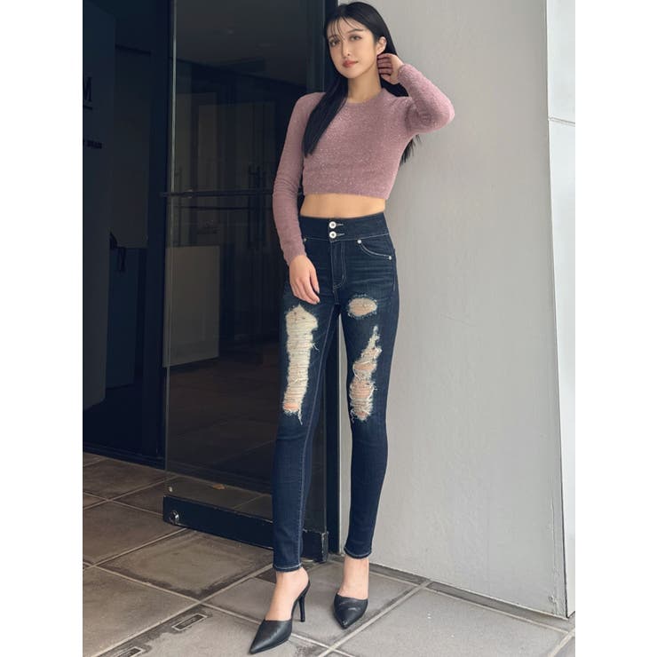 BACK リボンラメシャギーショートニットトップス | GYDA | 詳細画像29 