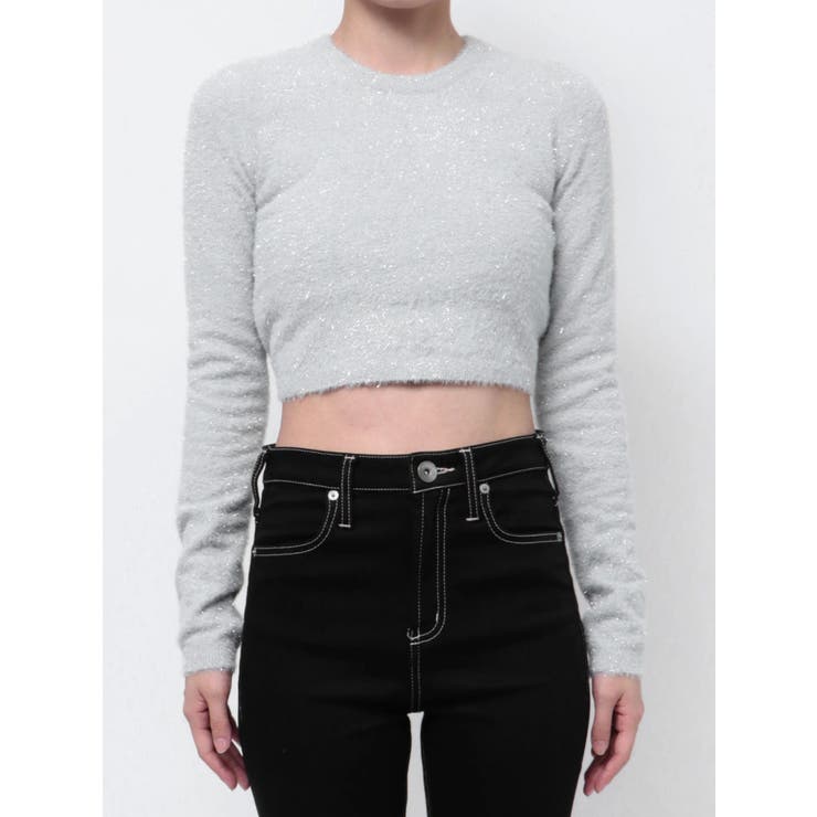 BACK リボンラメシャギーショートニットトップス | GYDA | 詳細画像33 