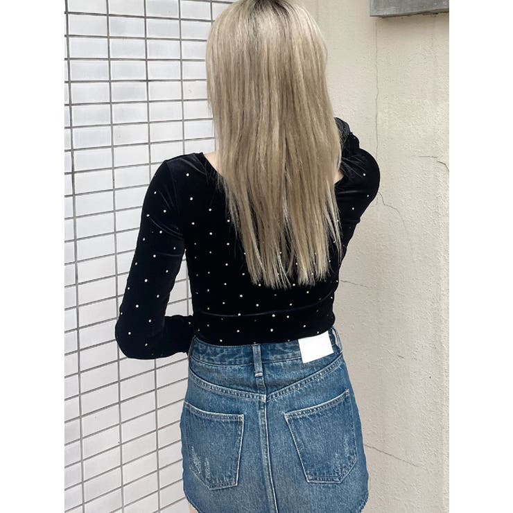 GYGY embroideryラインストーンベロアトップス[品番