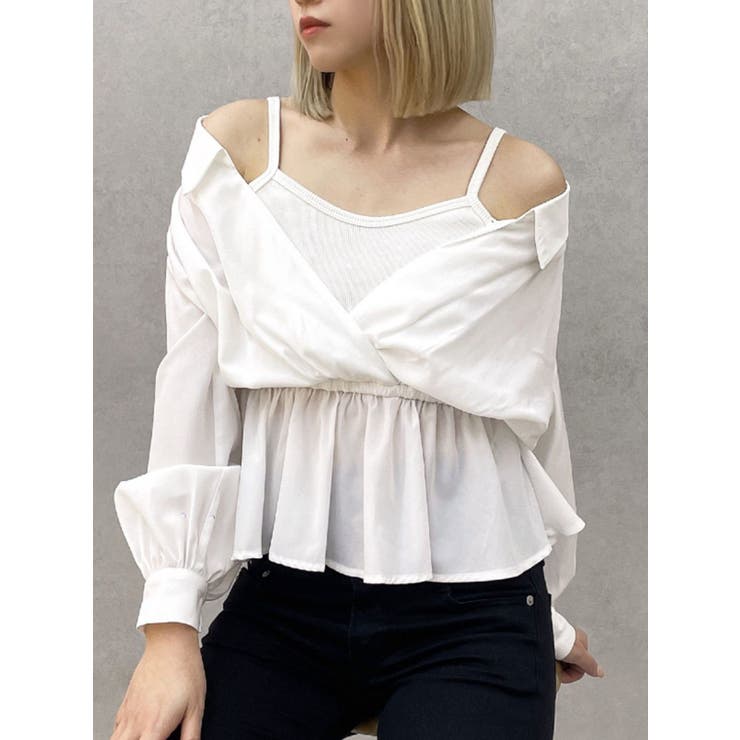 キャミレイヤードオフショルペプラムシャツ | GYDA | 詳細画像1 