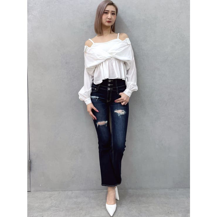 キャミレイヤードオフショルペプラムシャツ | GYDA | 詳細画像12 