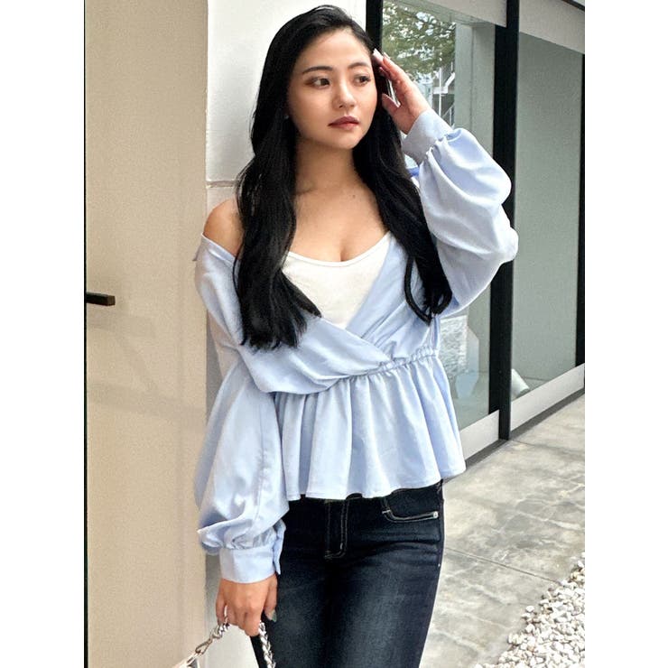 キャミレイヤードオフショルペプラムシャツ | GYDA | 詳細画像13 