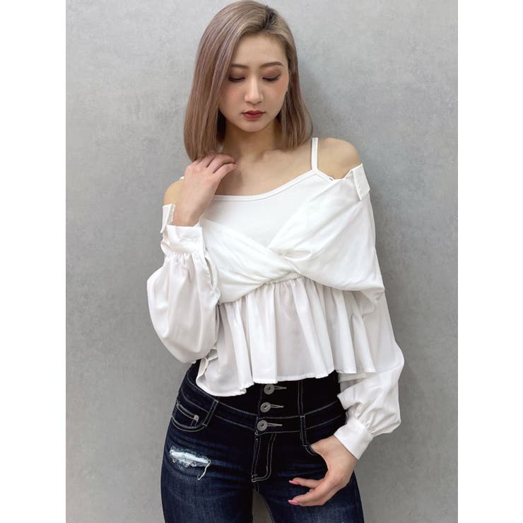 キャミレイヤードオフショルペプラムシャツ | GYDA | 詳細画像42 